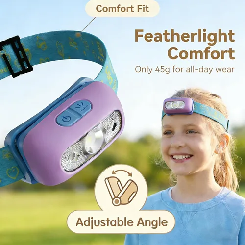 Miniatura 7 de Juego de luces de campamento para niños, linterna recargable y linterna frontal con sensor de movimiento con carga USB-C, luz nocturna regulable