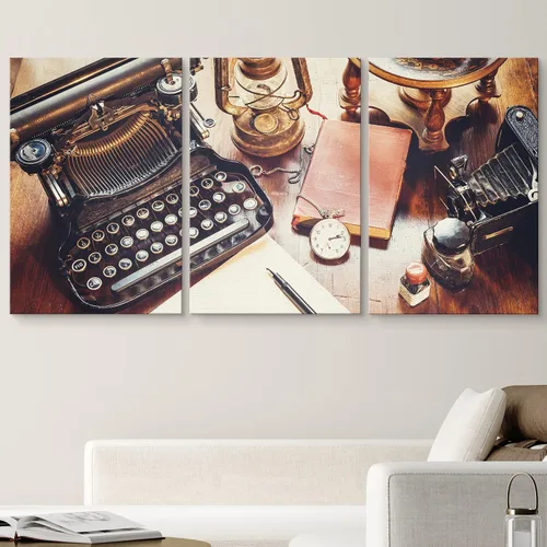 Miniatura 2 de wall26 Lienzo impreso para pared, cámara vintage, bolígrafo, máquina de escribir, guante, tecnología de instrumentos de reloj, fotografía, realismo
