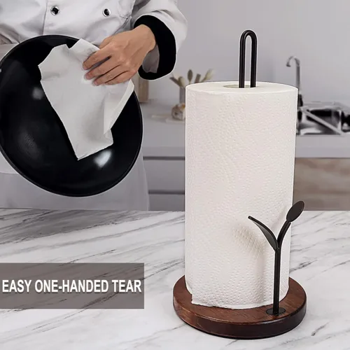 Miniatura 3 de Soporte para toallas de papel, soporte para toallas de papel de madera, fácil de rasgar con una sola mano, soporte de rollo de papel rústico