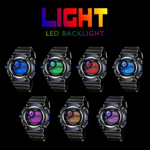 Miniatura 3 de Fanmis Reloj digital digital multifunción para hombre, electrónico, impermeable, con alarma, reloj deportivo de cuarzo, Azul Patchwork