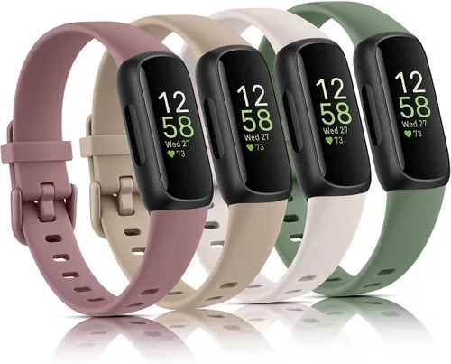 Vancle Paquete de 4 bandas compatibles con bandas Fitbit Inspire 3 para mujeres y hombres, correas ajustables de silicona deportivas de repuesto