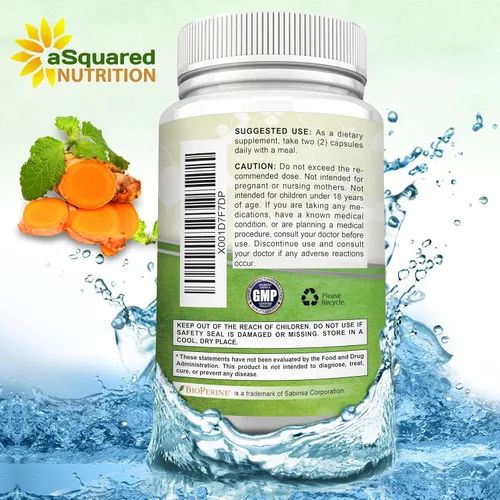 Miniatura 9 de aSquared Nutrition Curcumina de cúrcuma de 1600 mg con extracto de pimienta negra BioPerine - 180 cápsulas con 95% curcuminoides, suplementos