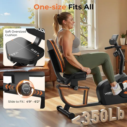 Miniatura 4 de YOSUDA Recumbent Exercise Bike for Home，Magnetic Staionary Bike for Seniors/Adults with Adjustable Seat, 350LB Capacity, 16-level Resistance, LCD