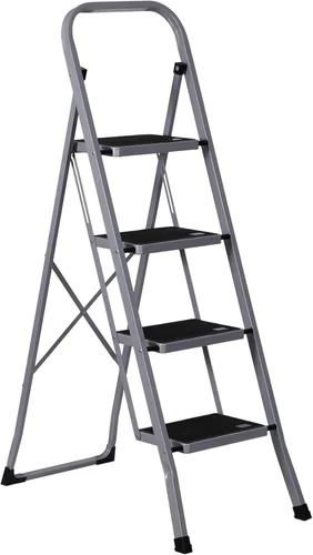 Miniatura 10 de ZENY Taburete plegable de escalera de 3 escalones con pedal antideslizante ancho, mango conveniente, taburete de acero portátil, escalera de acero
