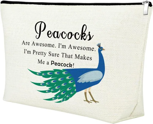 Mxrymvu Bolsa de cosméticos de pavo real, regalos temáticos de pavo real para amantes - Bolsa de maquillaje inspiradora, Beige, Pavo real