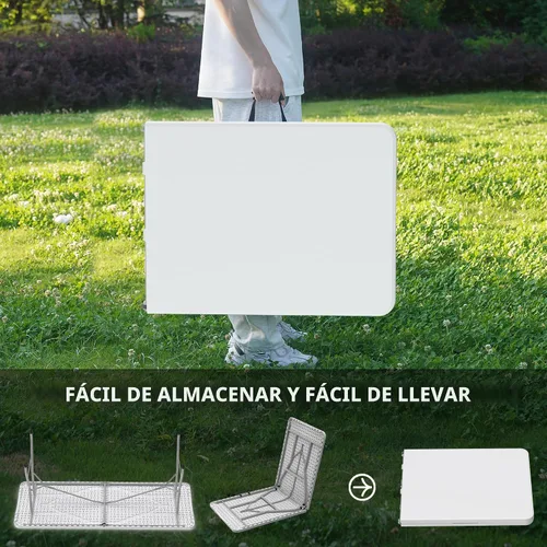 Miniatura 4 de Allpop Mesa plegable de 6 pies para interior y exterior, mesa de comedor de plástico portátil plegable por la mitad con asa de transporte para Blanco