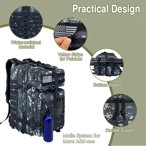 Miniatura 6 de WOLT Mochila táctica para hombres 45L, mochila militar grande de 3 días, mochila de asalto Molle Rucking mochila senderismo supervivencia, negro