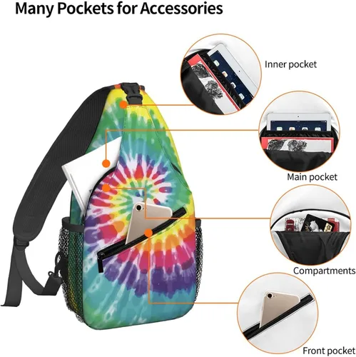 Miniatura 4 de Dujiea Mochila cruzada para hombres y mujeres, bolsa de pecho, bolsa de hombro, mochila de viaje, senderismo, mochila, Teñido anudado