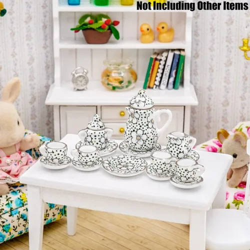 Miniatura 6 de Odoria Juego de té de porcelana en miniatura 1/12, 15 piezas, accesorios de decoración de casa de muñecas, flor de ciruelo
