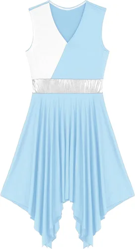 Miniatura 30 de easyforever Vestido de baile sin mangas con bloques de color para mujer, alabanza litúrgica, ropa de baile lírico, vestido de bata de adoración