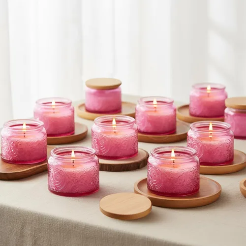 Miniatura 14 de Paquete de 18 recipientes de vidrio en relieve de 4 onzas con tapas y etiquetas de bambú, tarros transparentes para hacer velas, diseño de estrella