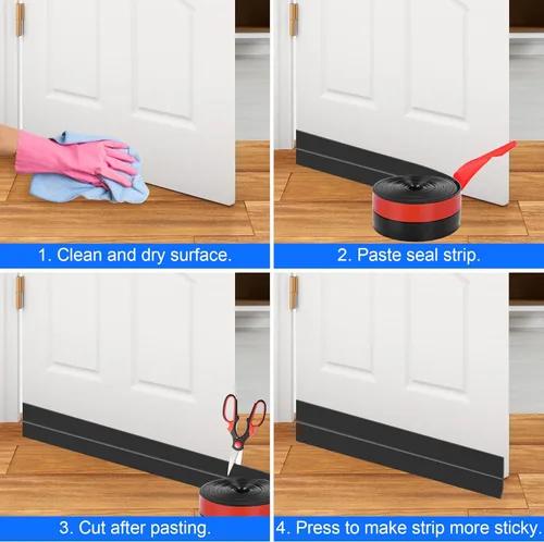 Miniatura 6 de ToLanbbt Burlete Sellador de Silicona para Puerta Tira Selladora 3 pulgadas x 20 pies Bloqueador de Corrientes de Aire para Puerta Cinta Negro