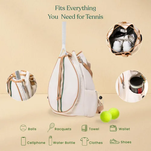 Miniatura 4 de Bolsa de tenis para mujer, bolsa de raqueta elegante, mochila unisex para deportes de raqueta, bolsa de pickleball convertible para hombro, correa