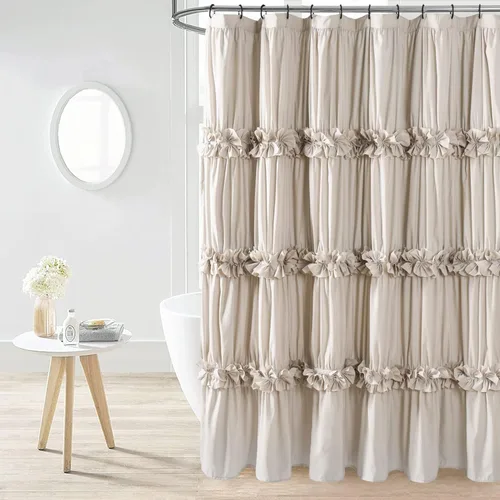 Homechoice Decor Cortina de ducha con volantes de camello, cortina de baño vintage hecha a mano con pajarita para baño principal, cortina de baño de