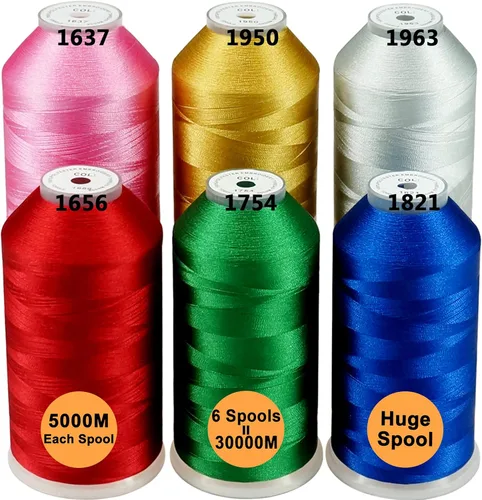 Miniatura 11 de New brothreads - 40 opciones - Varios paquetes de colores surtidos de hilo de poliéster para máquina de bordar, carrete grande de 5000 m para todas