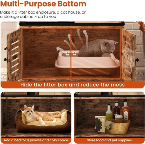 Miniatura 8 de AWQM Caja de arena grande para gatos, torre de árbol de 3 niveles con cuenco de alimentación elevado, postes rascadores, baño oculto, condominio