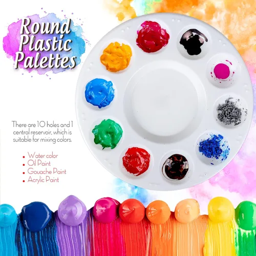 Miniatura 3 de FANDAMEI Paletas de Bandeja de Pintura Redondas Blancas, Bandeja de Paleta de Pintura, Paleta de Bandeja de Pintura de Plástico, Paletas de Pintura