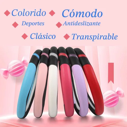 Miniatura 5 de Cxtiy - Funda de cuero para volante, universal para mujer, para auto, 15 pulgadas (rosa)