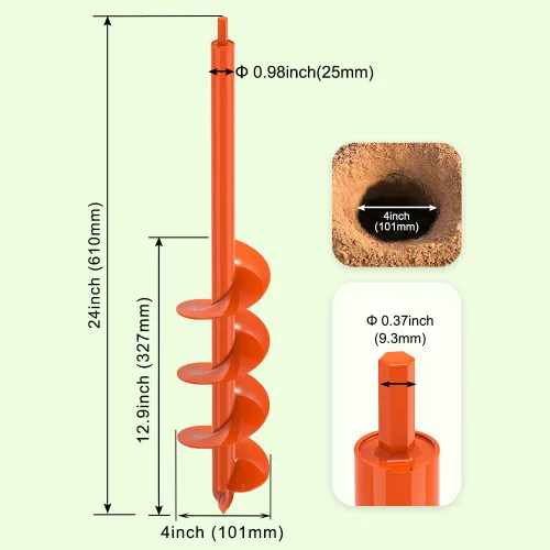 Miniatura 4 de Dolibest Broca de taladro de 4 x 24 pulgadas para plantar, taladro de jardín de acero para excavadora de agujeros de poste, herramienta de maceta