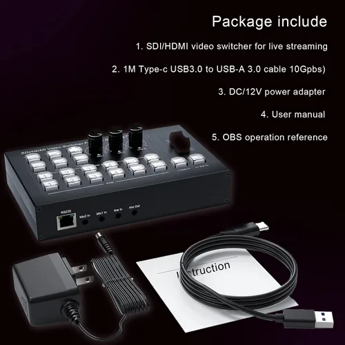 Miniatura 7 de Mezclador de vídeo de transmisión en vivo, 4 HDMI 4 canales de entrada de vídeo conmutador 2 salidas HDMI Switcher, soporte 1080P@60Hz, HDCP 1.4