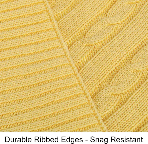 Miniatura 4 de NTBAY Manta de punto de cable de 100 % algodón puro, súper suave y cálida de 51 x 67 pulgadas, manta de punto para sofá, sillón, cama, extra Amarillo