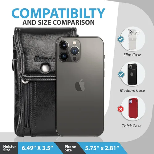 Miniatura 2 de Funda de cuero genuino para teléfono celular para cinturón, funda para cinturón para iPhone 17 Pro 16e 15 Pro 14 Pro 13 Pro 12 Pro Samsung Galaxy