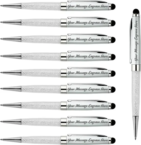Miniatura 20 de Ancolo Bolígrafos personalizados, punta de lápiz capacitivo, cristal azul, bolígrafos personales personalizados, juego de escritura escolar, Azul