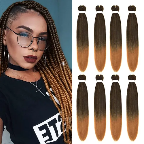 Miniatura 32 de 8 paquetes de extensiones preestiradas - 16 pulgadas de cabello trenzado premium, 55G/paquete, sin picazón, fijación en agua caliente, textura Perm