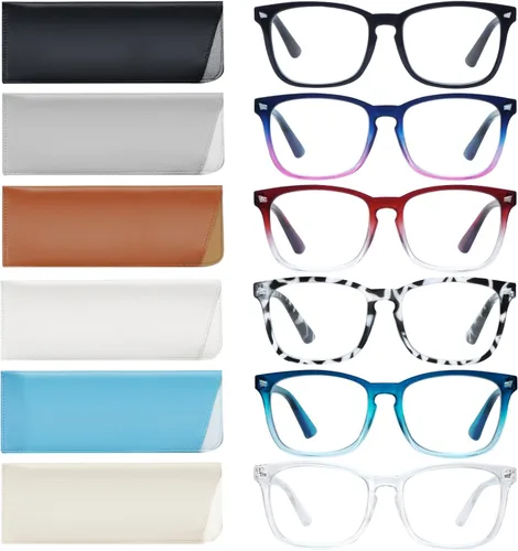 Miniatura 14 de Paquete de 5 lentes de lectura con bloqueo de luz azul, lectores de bisagra de resorte para mujeres y hombres, anteojos nerd con filtro anti rayos