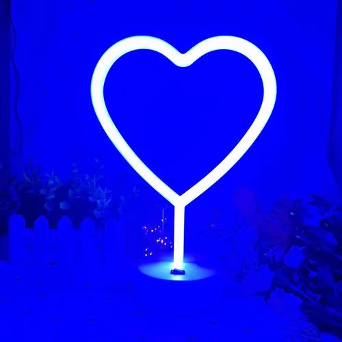 Miniatura 2 de Letrero de luz LED con luces de corazón, letrero de neón en forma de corazón con base (azul)