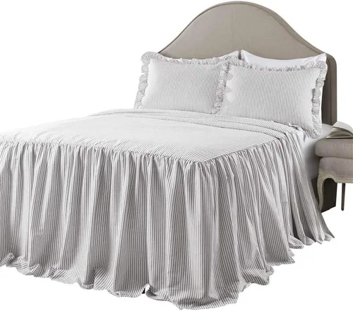 Miniatura 13 de Lush Decor - Juego de colcha de rayas de 3 piezas tamaño King, color azul lago - Juego de ropa de cama con volantes tamaño King - Ropa de cama a