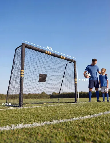Miniatura 2 de Portería de fútbol para patio trasero de 8 x 5 pies, red de fútbol con marco de metal resistente, espuma de perlas anticolisión, fácil de montar