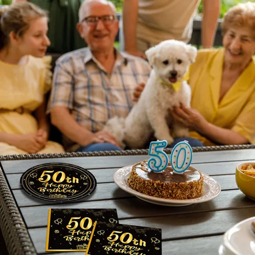 Miniatura 5 de 40 piezas Decoraciones de 50 cumpleaños Juego de mantelería para fiesta de 50 cumpleaños Incluye platos y servilletas de 50 cumpleaños en negro