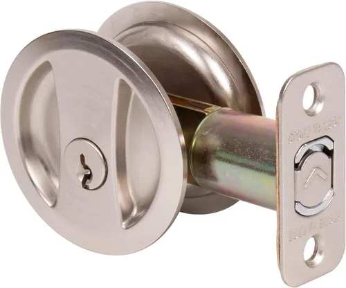 Stone Harbor Hardware Cerradura de puerta de bolsillo redondo, función de entrada, fondo de 2-3/8", níquel satinado