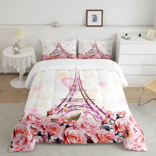 Miniatura 26 de Feelyou Juego de edredón de castillo rosa para niños, tamaño individual, juego de ropa de cama de princesa para niños y niñas, inserto de edredón