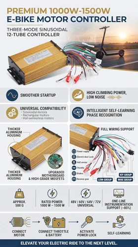 Motor de velocidad, 48 V, 60 V, 64 V, 72 V, 84 V, controlador universal sin escobillas de 3 modos Sinusoide 12 tubos apto para scooter eléctrico