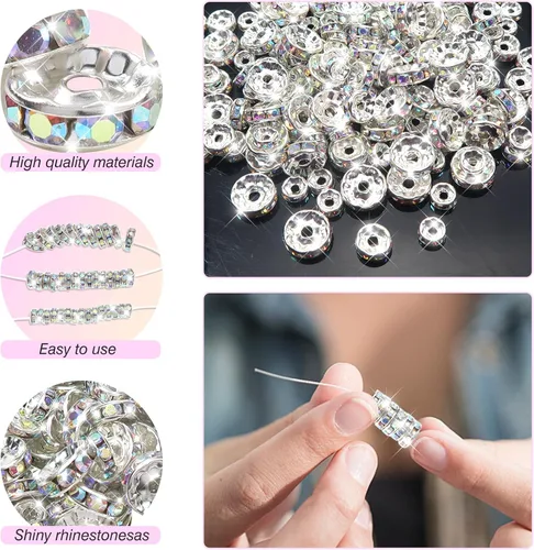 Miniatura 3 de TOAOB - 200 cuentas espaciadoras Rondelle de 0.236 in, 0.315 in, 0.394 in, redondas, de cristal checo, sueltas, cuentas espaciadoras sueltas