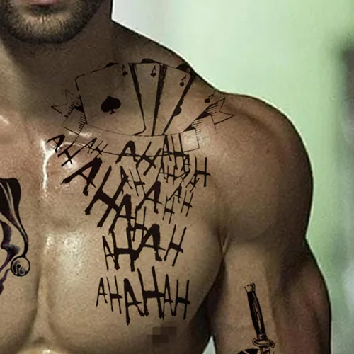 Miniatura 4 de 4 hojas de tatuajes de Joker, basuwu de tamaño grande, impermeables, para Halloween, todas las versiones, se ven reales y duran mucho tiempo, 4 pzas