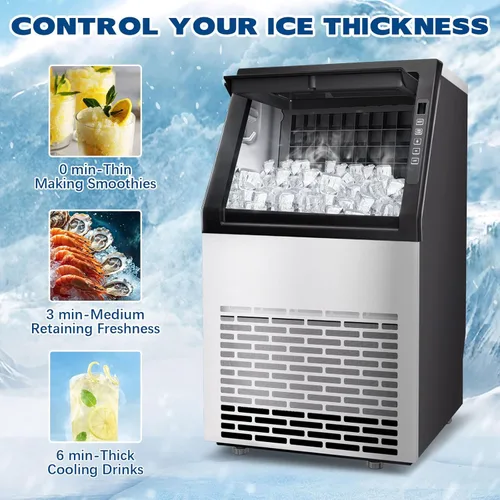 Miniatura 7 de DOGHLY Máquina comercial para hacer hielo, máquina de hielo de acero inoxidable de 100 libras/24 horas, capacidad de almacenamiento de hielo de 20