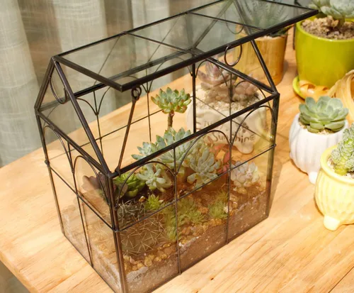 Miniatura 5 de ELEGANTLIFE Terrario geométrico de cristal para plantas suculentas, maceta de aire para decoración del hogar, jardín, oficina (casa negra)