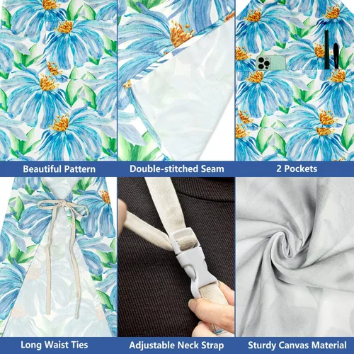 Miniatura 4 de LOLOMLO 2 Pack Floral Apron for Women with Pockets, Water Resistant Adjustable Neck Strap, Apron for Gardening