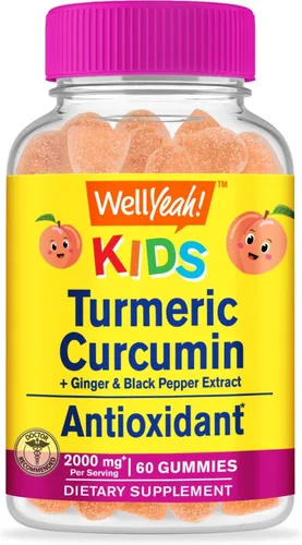 WellYeah Gomitas de curcumina de cúrcuma con pimienta negra para niños, apoyo inmunológico natural, salud articular y muscular, salud digestiva y