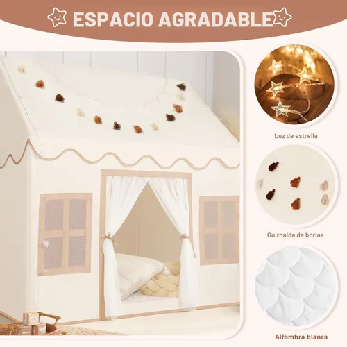 Miniatura 3 de Tienda de campaña para niños en el interior: con alfombra, guirnalda de borlas, tienda de campaña para niñas, casa de juegos para niños, juguetes