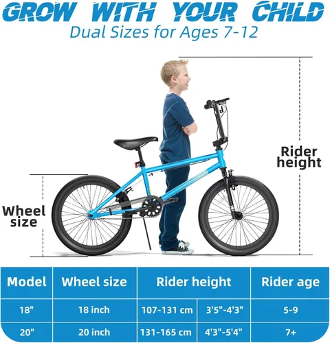 Miniatura 6 de 67i - Bicicleta BMX para niños de 18/20 pulgadas, bicicleta para niños de 8 a 12 años con freno U delantero y trasero, asiento ajustable, horquilla