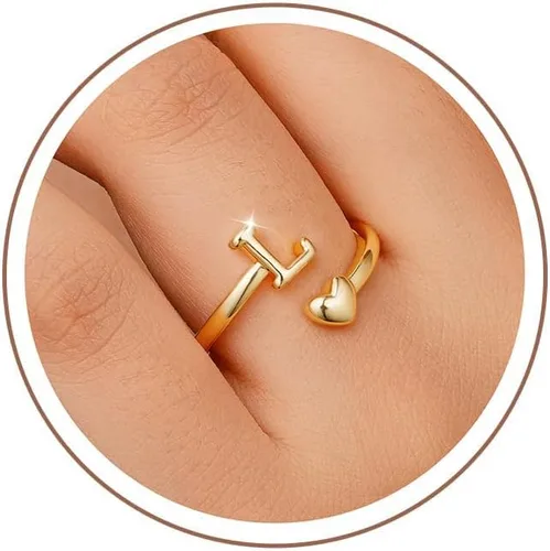 Miniatura 16 de M MOOHAM Anillos de oro para mujeres y niñas – Anillos iniciales con placa de oro de 14 quilates para mujer, no se deslustra, letra A-Z, delicado