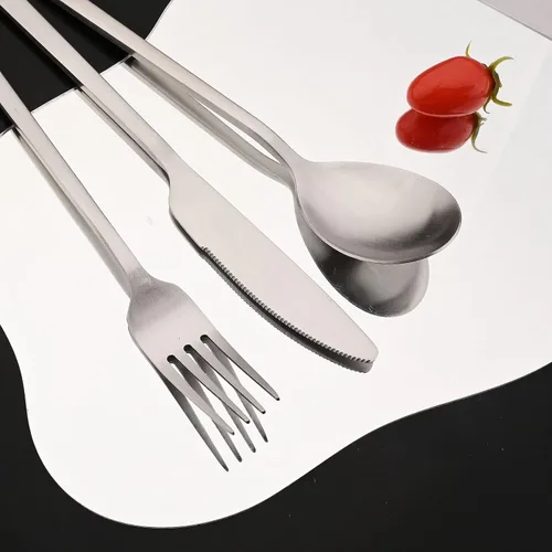 Miniatura 6 de JASHII Juego de cubiertos cepillados, juego de cubiertos de acero inoxidable de 24 piezas, servicio para 6, cuchillo mate, tenedor, cucharas