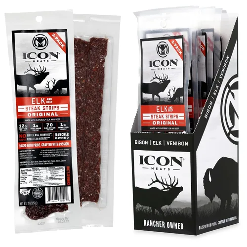 Miniatura 11 de ICON Meats - Tiras de carne seca de bisonte y carne de res, sabor original, 8 paquetes por caja, 2 tiras por paquete, aprobadas por el USDA, palitos