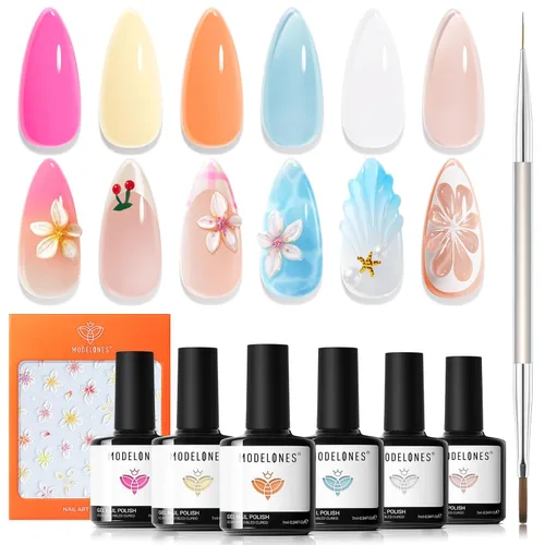 Miniatura 35 de modelones - Juego de 6 esmaltes en gel, tonos verano, rosa, rosa fuerte, rosa neón, blanco, magenta, de suave claro a oscuro,arte para amantes