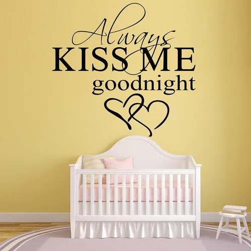 Always Kiss Me Goodnight - Adhesivo decorativo para pared, diseño de texto en inglés "Always Kiss Me Goodnight"