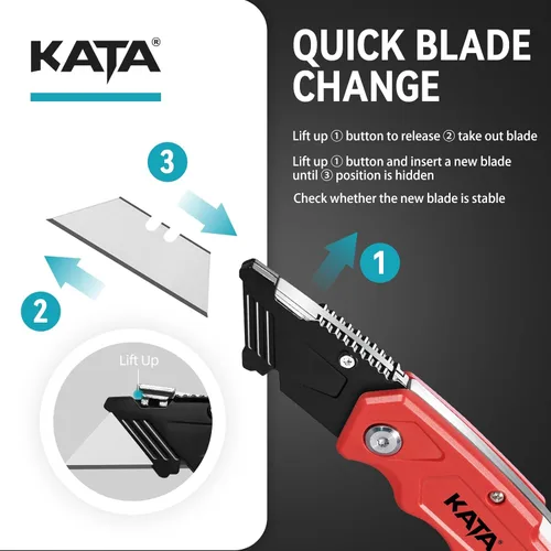 Miniatura 3 de KATA Cuchillos de corte de caja plegables: paquete de 4 cuchillos utilitarios resistentes para cajas de bolsillo – 20 hojas de afeitar adicionales